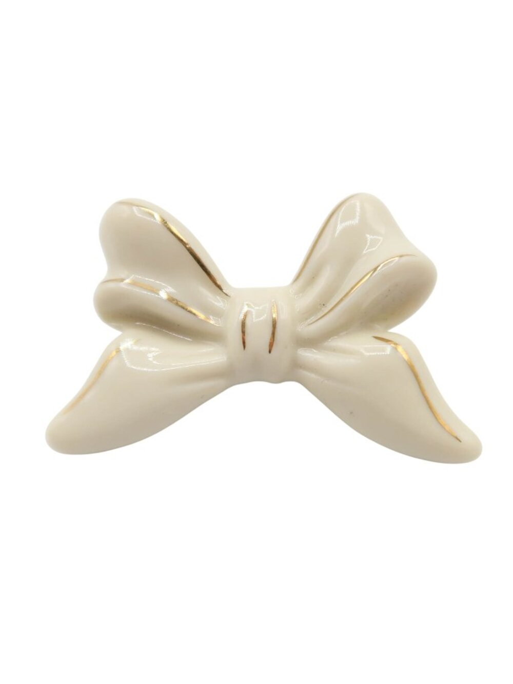 Vintage LENOX Cream & Gold Trim Ceramic Bow Brooch Pin Handcrafted